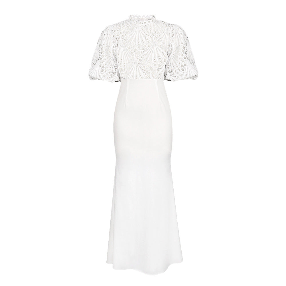 Damen Elegantes Maxikleid mit Spitzenoberteil und voluminösen Ärmeln Drune