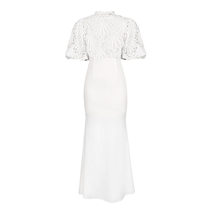 Damen Elegantes Maxikleid mit Spitzenoberteil und voluminösen Ärmeln Drune