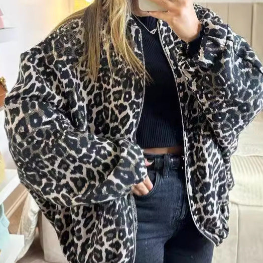 Damen Trendige Leopardenjacke im Oversized-Stil Drune