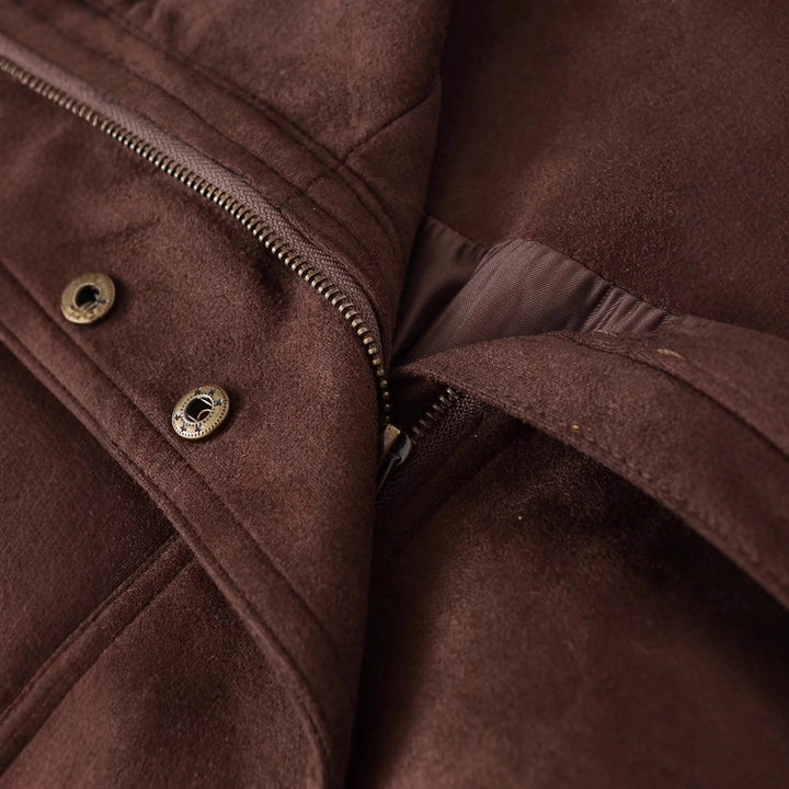 Herren nan Veloursimitat-Blouson mit hohem Stehkragen, verdecktem Reißverschluss und elastischem Saum Drune