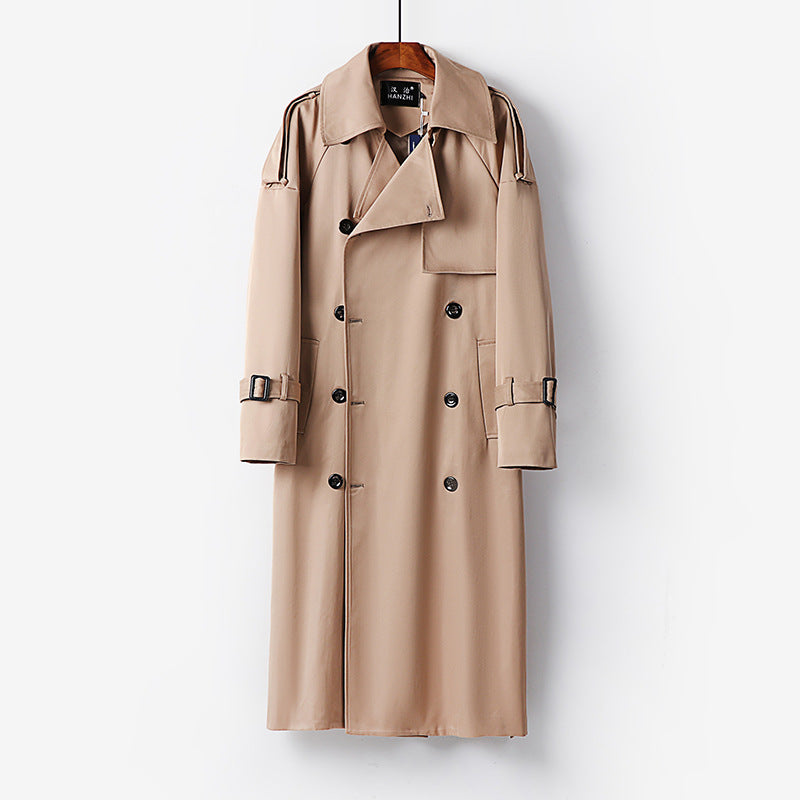 Damen Langer Doppelreihiger Trenchcoat mit Bindegürtel und Epauletten Drune