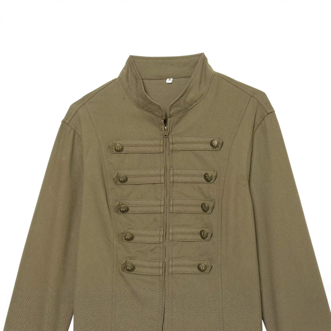 Damen Militärinspirierte taillierte Feldjacke mit Stehkragen und Zierknopfleisten Drune