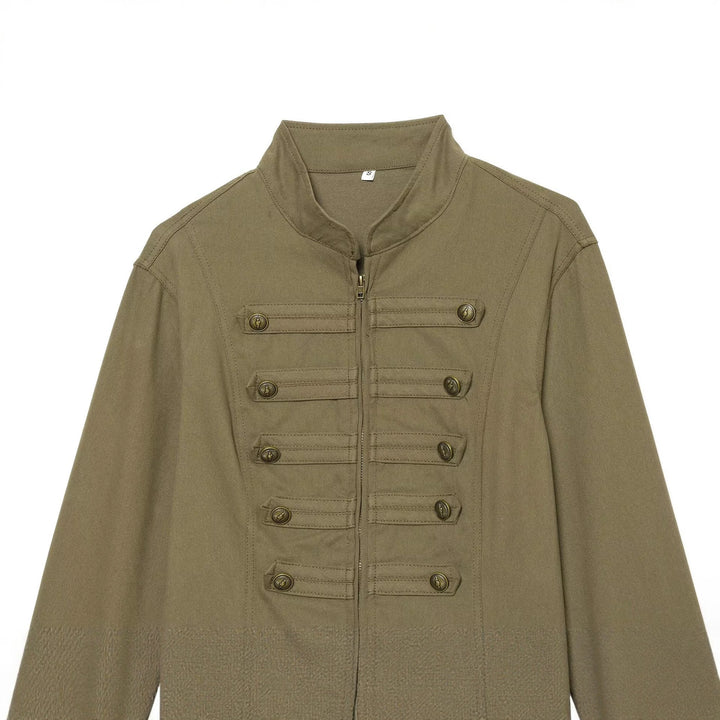 Damen Militärinspirierte taillierte Feldjacke mit Stehkragen und Zierknopfleisten Drune