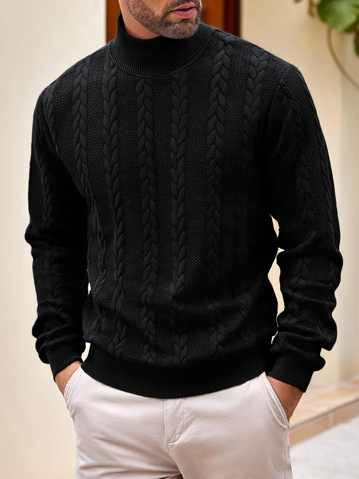 Herren grobgestrickter Zopfstrickpullover mit halbem Stehkragen und elastischen Rippbündchen Drune