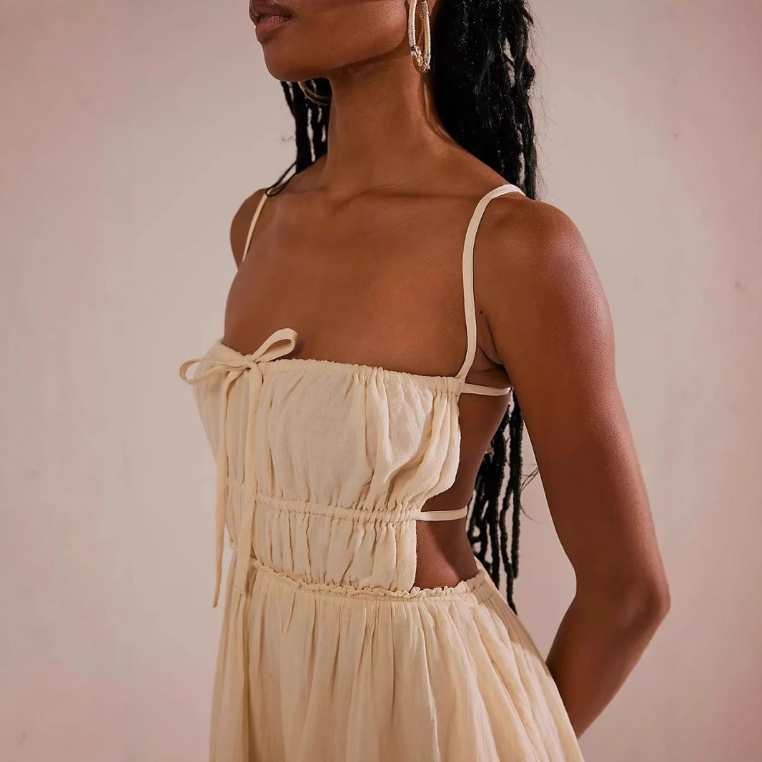 Damen luftiges Sommerkleid mit Rüschendetails und verstellbaren Trägern Drune