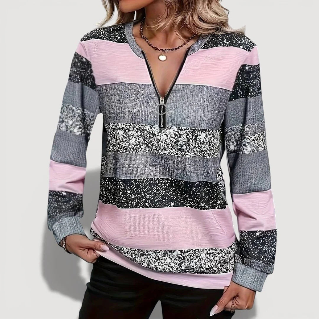 Damen Modischer Zip-Pullover mit grafischem Muster