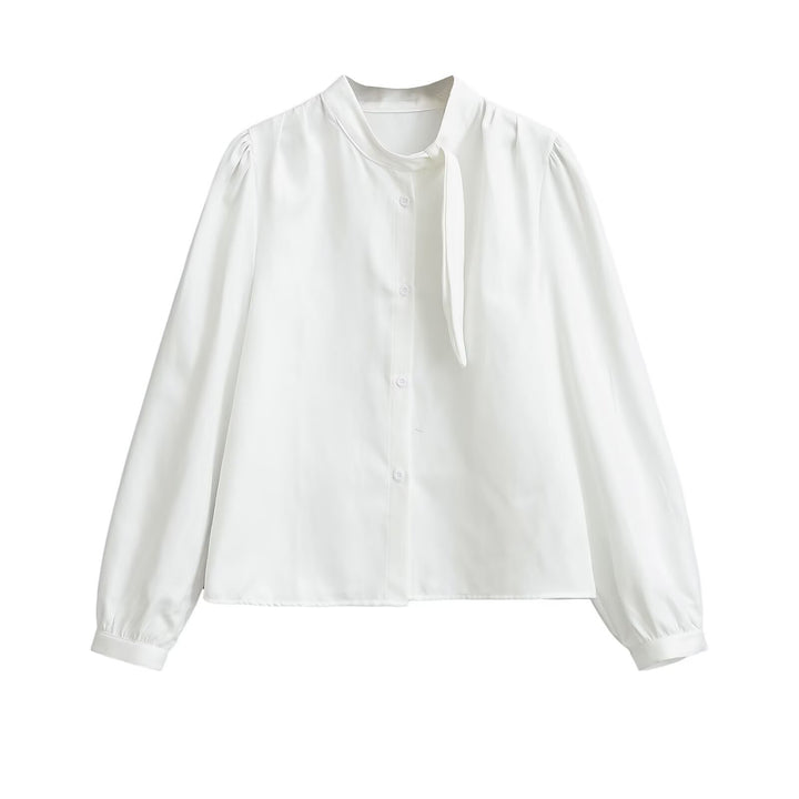 Damen Bluse mit Bindegurt und eleganten Puffärmeln Drune