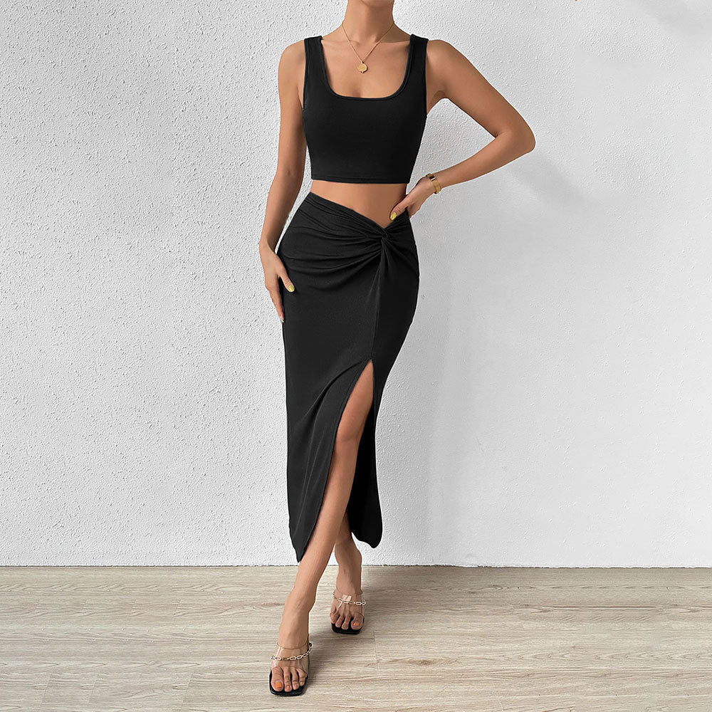 Damen Wickelkleid mit asymmetrischem Schlitz und schickem Knötchen-Detail Drune