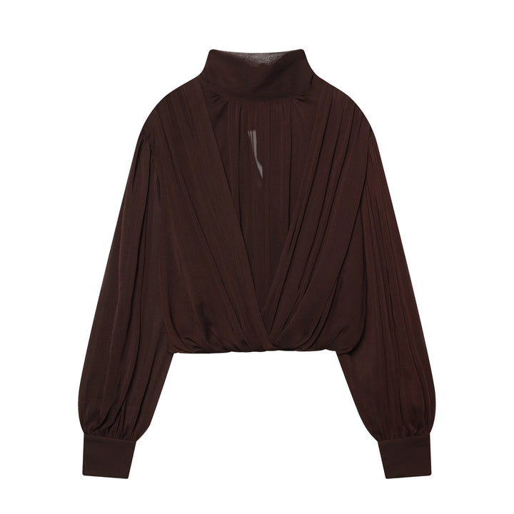 Damen nan drapiertes Cropped-Top mit Rollkragen und Ballonärmeln Drune