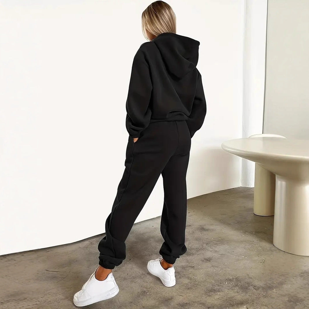 Damen nan Kapuzenpullover im Cropped-Schnitt mit Kängurutasche und grafischem Hand-Print Drune