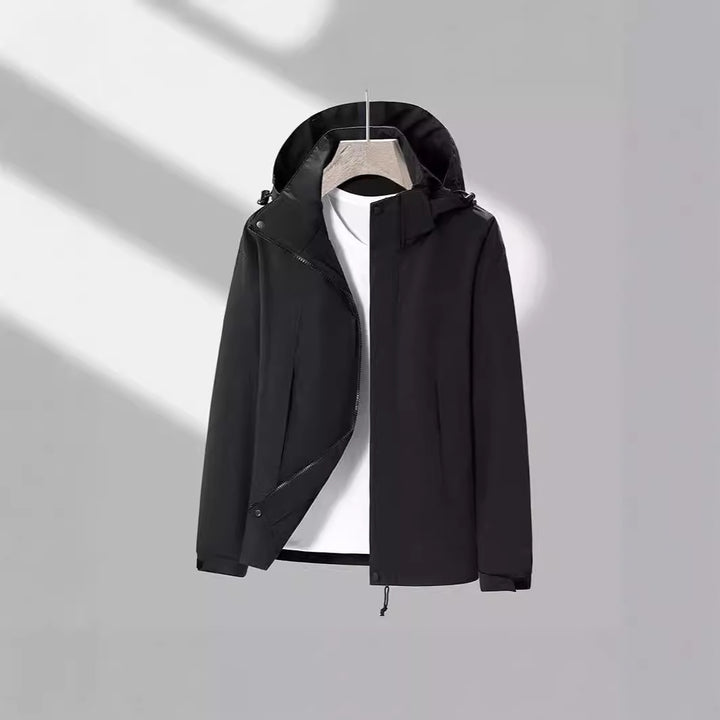 Herren leichte Softshelljacke mit kontrast-Schulterpaneel, verstellbarer Kapuze und Klettmanschetten Drune
