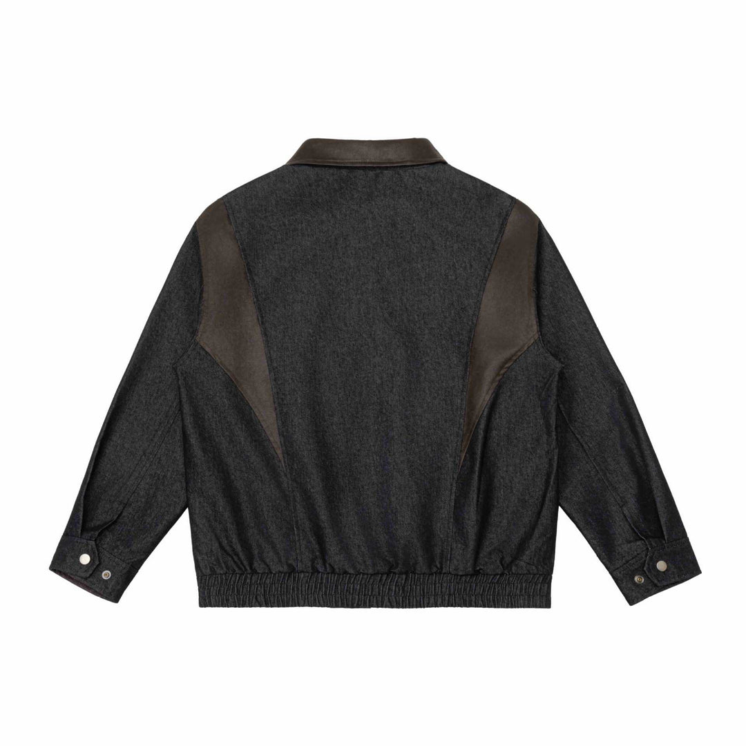 Herren Kurzblouson im Boxy-Cut aus Woll-Denimmix mit lederbesetztem Kragen und vertikaler Reißverschluss-Brusttasche Drune