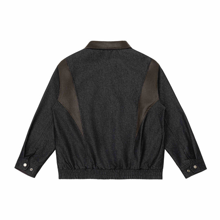 Herren Kurzblouson im Boxy-Cut aus Woll-Denimmix mit lederbesetztem Kragen und vertikaler Reißverschluss-Brusttasche Drune
