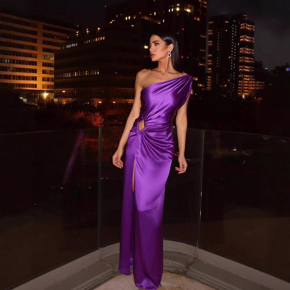 Damen Elegantes Abendkleid mit einseitigem Träger und geschlitztem Saum Drune