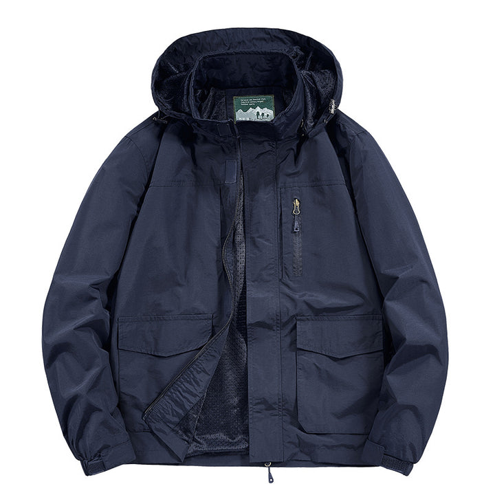 Herren Kapuzen-Outdoorjacke mit atmungsaktivem Meshfutter, wasserabweisender Ripstop‑Hülle & verdecktem Frontreißverschluss Drune