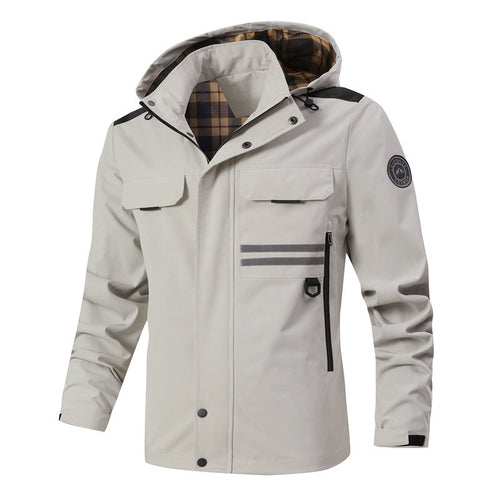 Herren Wasserdichte Softshell-Jacke mit Kapuze, reflektierenden Streifen und kariertem Innenfutter Drune