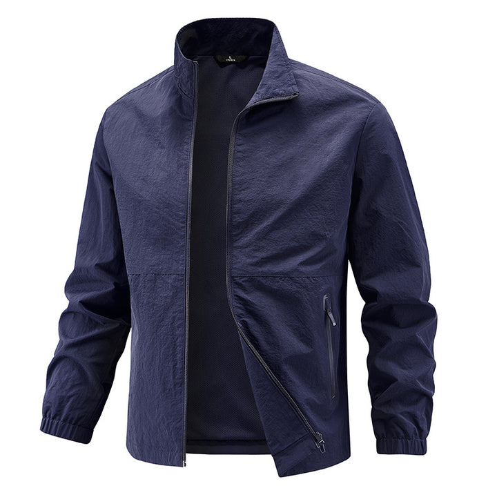 Herren Leichte technische Übergangsjacke mit Stehkragen atmungsaktivem Mesh-Futter und wasserabweisenden Reißverschlusstaschen Drune