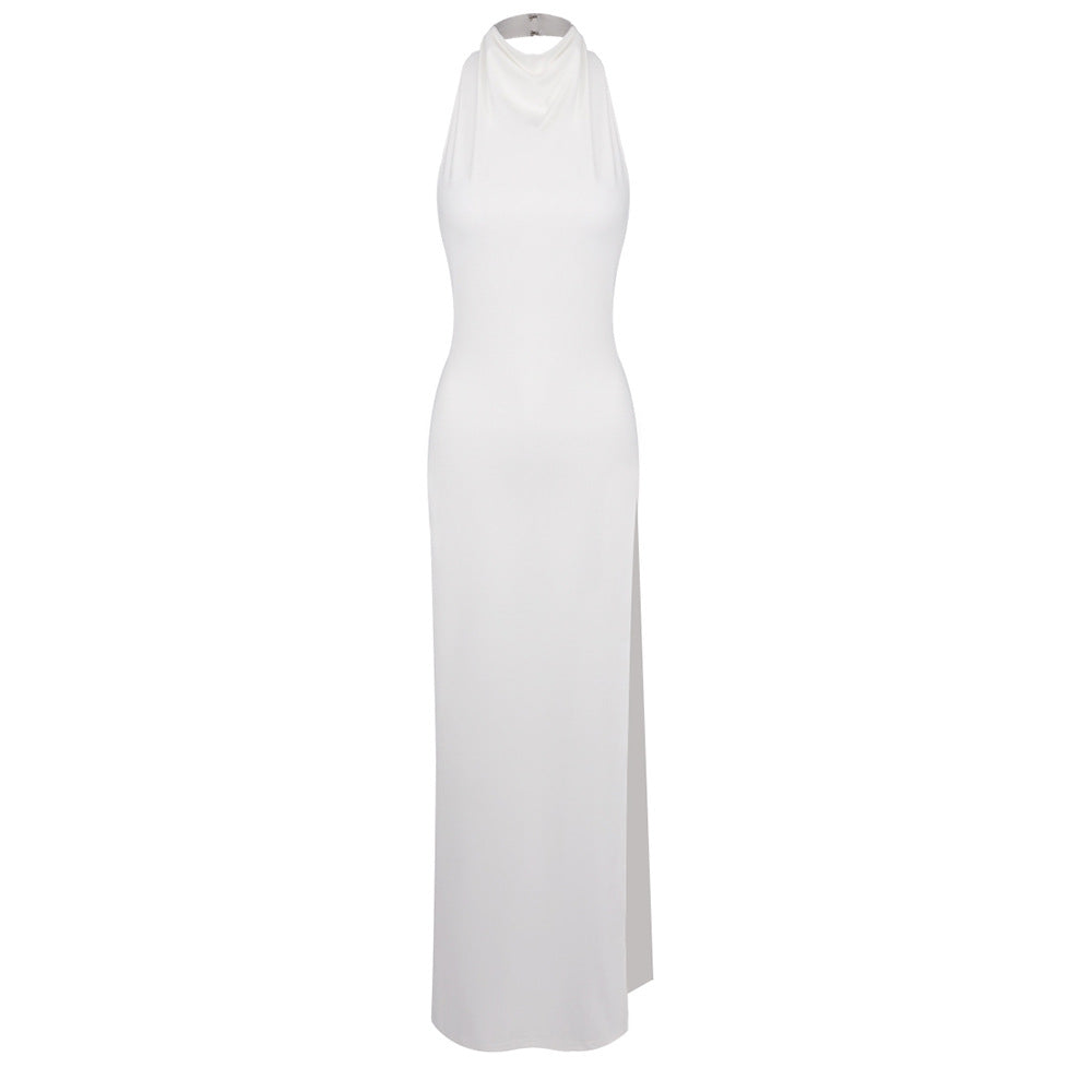 Damen Elegantes Maxikleid mit Stehkragen und seitlichem Schlitz Drune