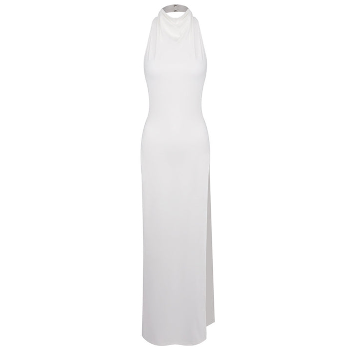 Damen Elegantes Maxikleid mit Stehkragen und seitlichem Schlitz Drune