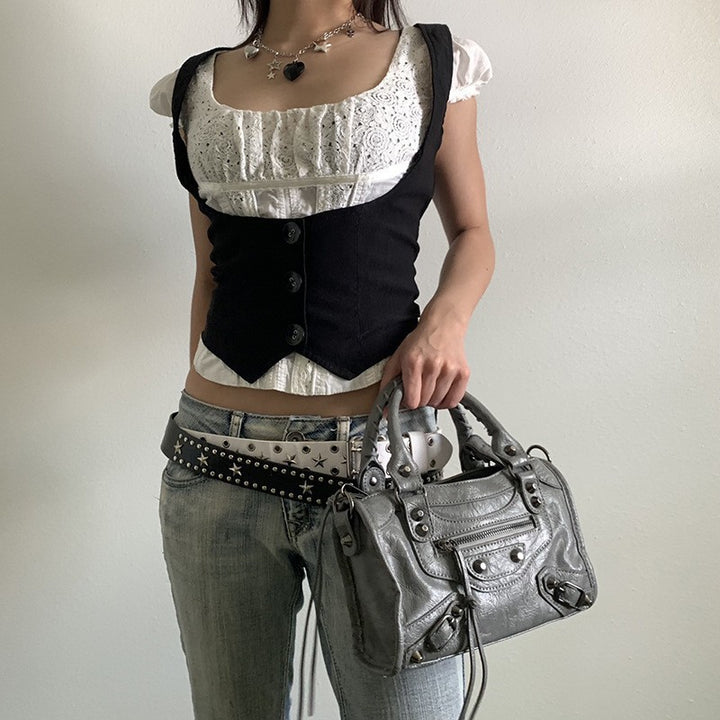 Damen elegante Corsage mit Knopfdetails und tailliertem Schnitt Drune