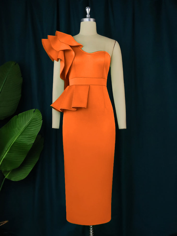 Damen Figurbetontes Kleid mit asymmetrischem Volant Drune