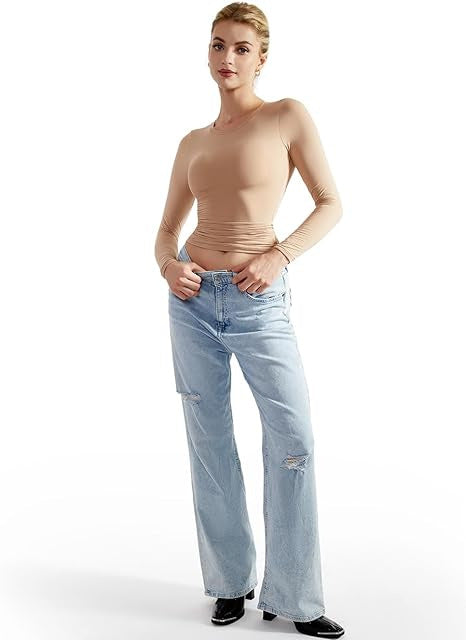 Damen Langarm-Top mit Raffung und figurbetontem Schnitt Drune