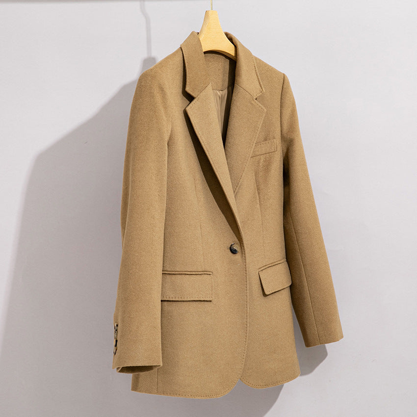 Damen Lang geschnittener Wollmix-Blazer mit Ein-Knopf-Verschluss und Pattentaschen Drune