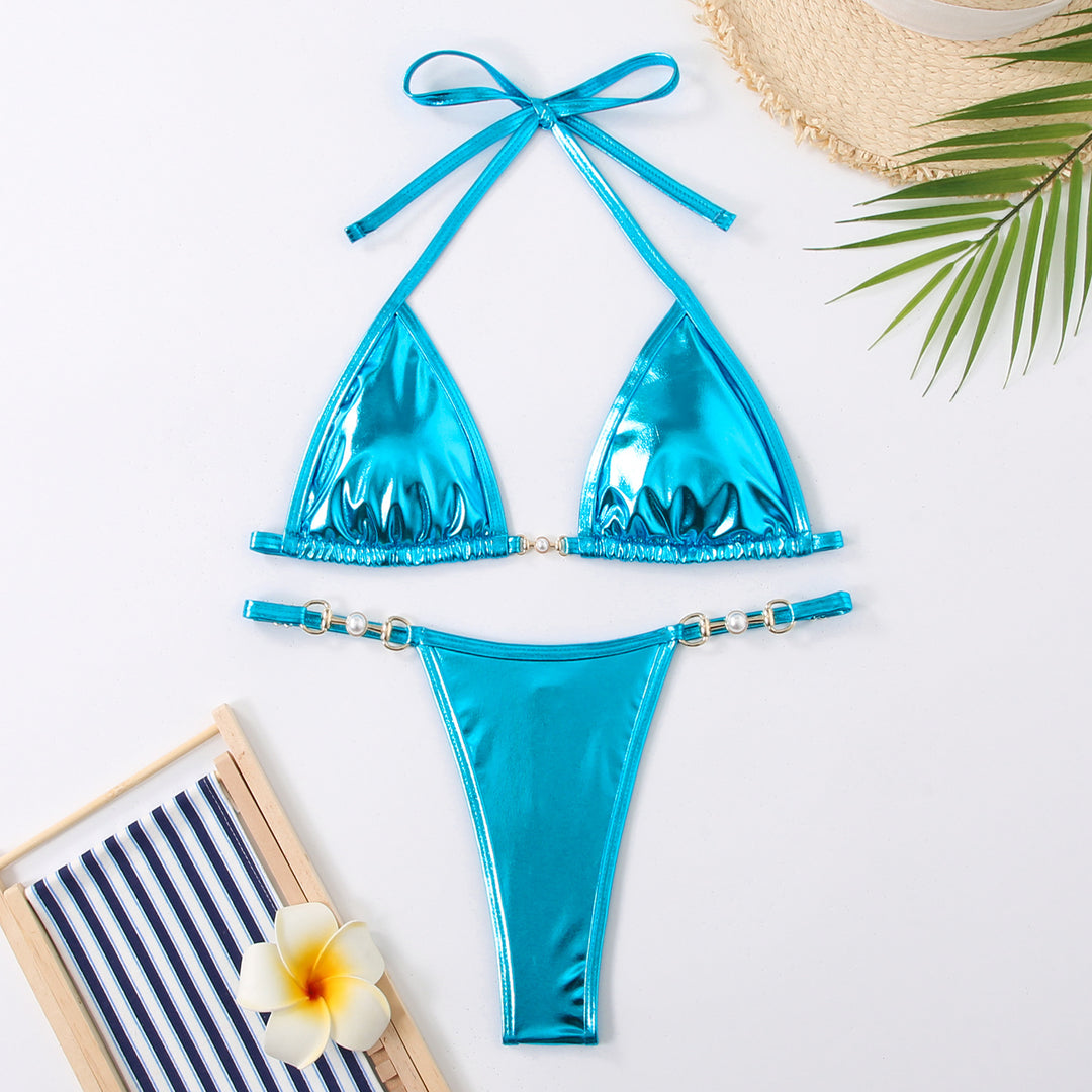 Damen metallisches Dreieck-Bikini-Set Drune 1750839882
