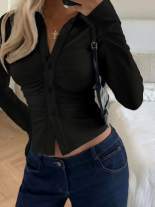 Damen Figurnahes Hemdshirt mit Raffung und taillierter Silhouette Drune