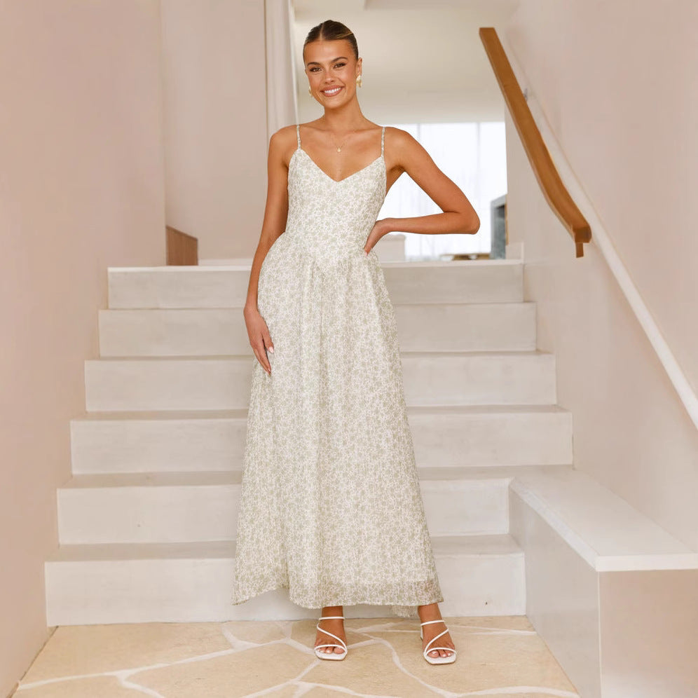 Damen Elegantes Maxikleid mit feinem floralen Muster und zarten Spaghettiträgern Drune