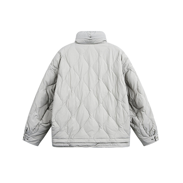 Damen Oversize gesteppte Jacke mit Stehkragen, Wellensteppung und Tunnelzug Drune