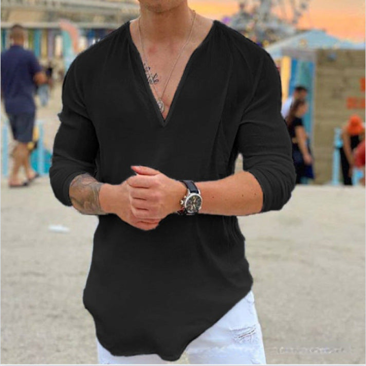 Herren Langarmshirt mit V-Ausschnitt und lockerer Passform Drune