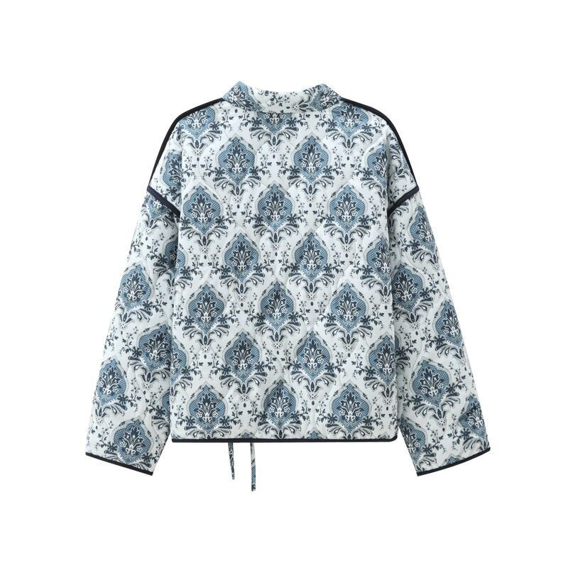 Damen elegante Jacquard-Jacke mit Bindegürtel und luxuriösem Muster Drune