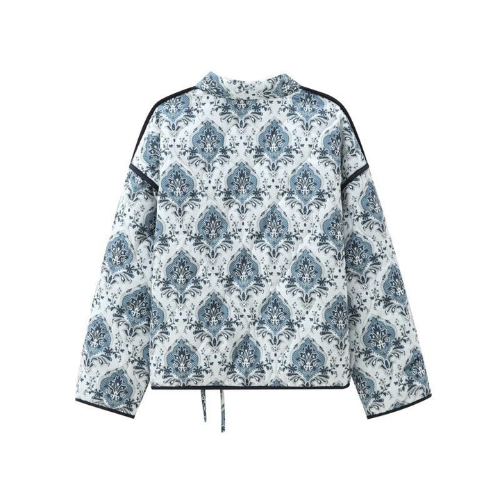 Damen elegante Jacquard-Jacke mit Bindegürtel und luxuriösem Muster Drune