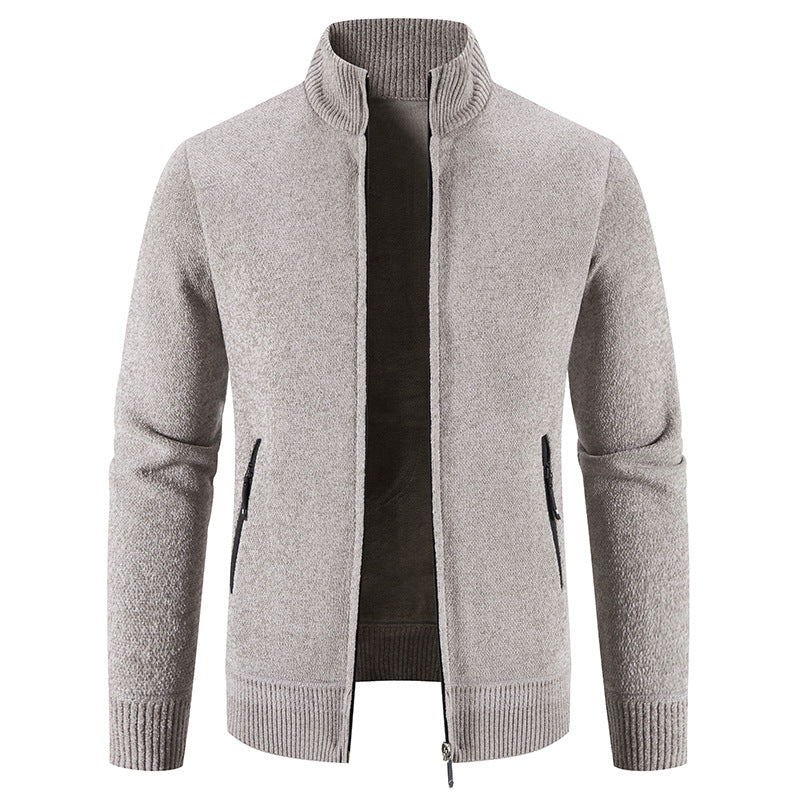 Herren elegante Strickjacke mit hohem Kragen und praktischen Reißverschlusstaschen Drune