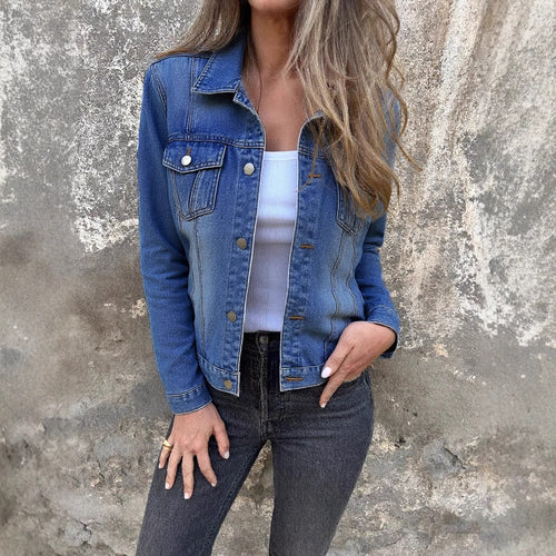 Damen Denimjacke im klassischen Schnitt mit modischen Knöpfen und stylischen Taschen Drune