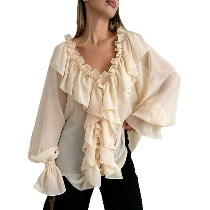Damen Luftige Rüschenbluse aus Chiffon mit Oversize-Schnitten Drune