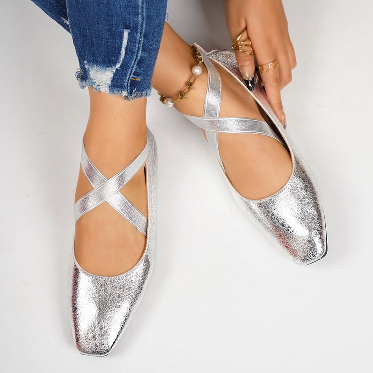 Damen Elegante und bequeme Ballerinas mit überkreuzten Riemen Drune