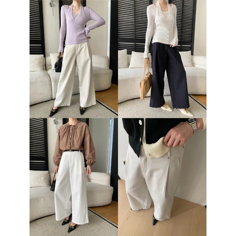 Damen eleganter V-Ausschnitt Rippenshirt mit langen Ärmeln und Untertop Drune
