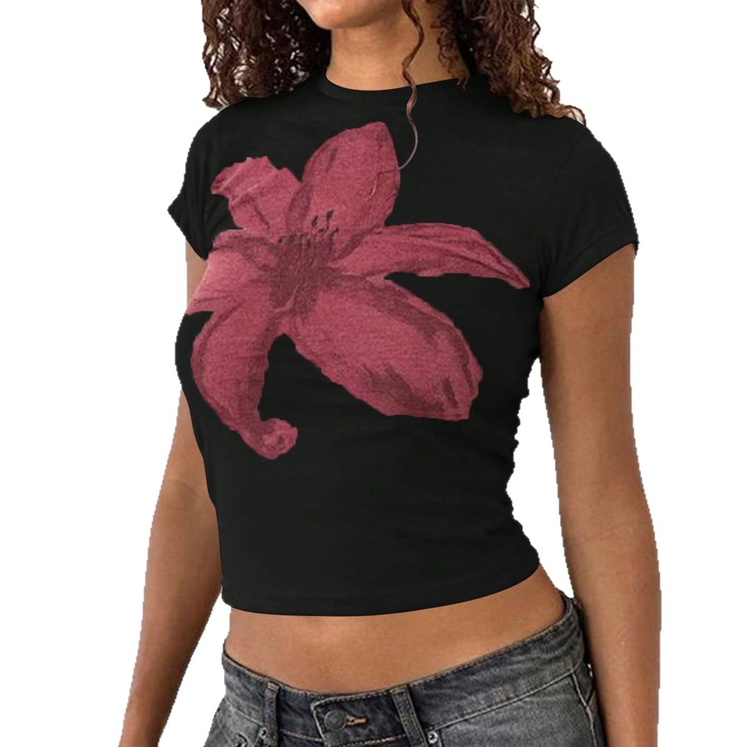 Damen Crop-T-Shirt mit floralem Design und körperbetontem Schnitt Drune