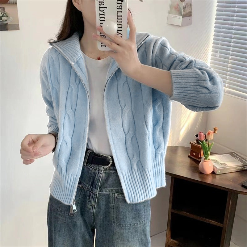 Damen Strickjacke mit Reißverschluss und Kordelzug Drune