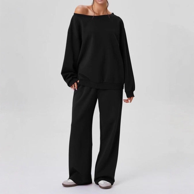 Damen nan legeres Lounge-Set mit einseitigem Schulterdetail und weiter Jogginghose Drune