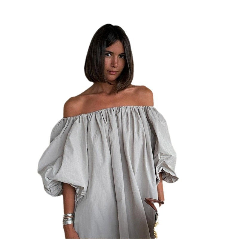 Damen Off-Shoulder Sommerkleid mit voluminösen Ärmeln und fließendem Schnitt Drune