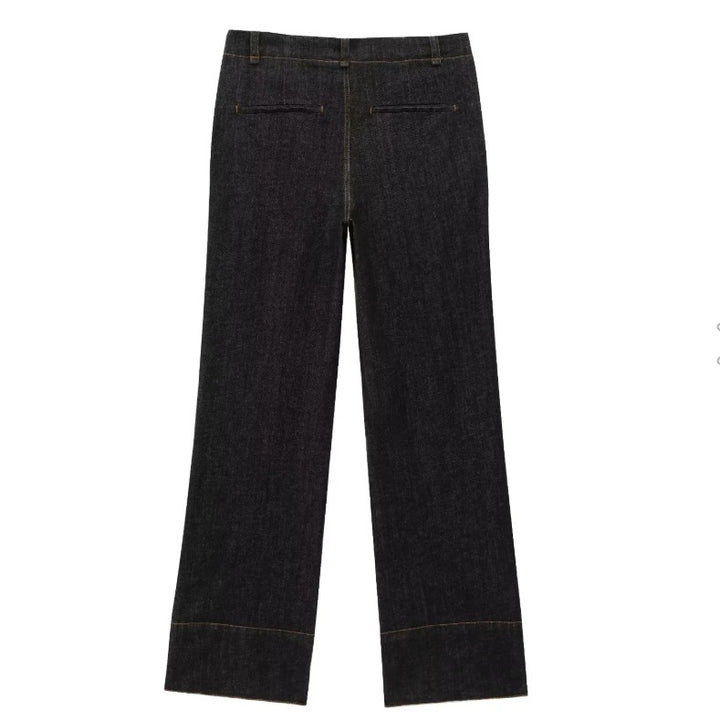 Damen 40+ hochtaillierte weite Denimhose mit Bügelfalte und Saumaufschlag Drune