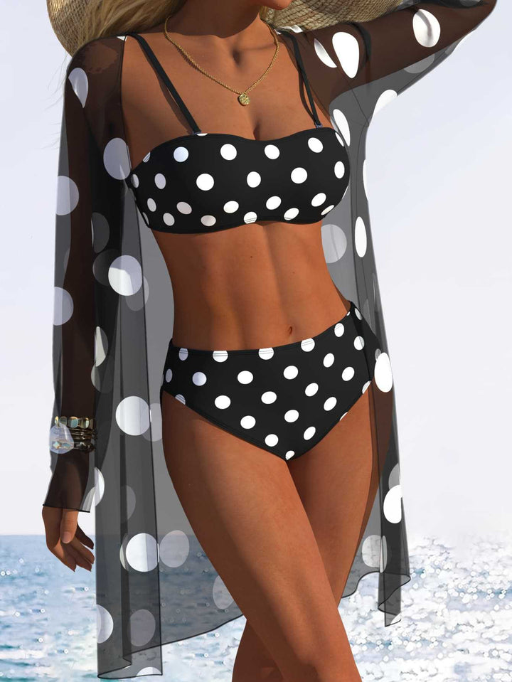 Damen Bikini-Set mit gepolstertem Bustier-Oberteil und elegantem Chiffon-Cover-Up Drune