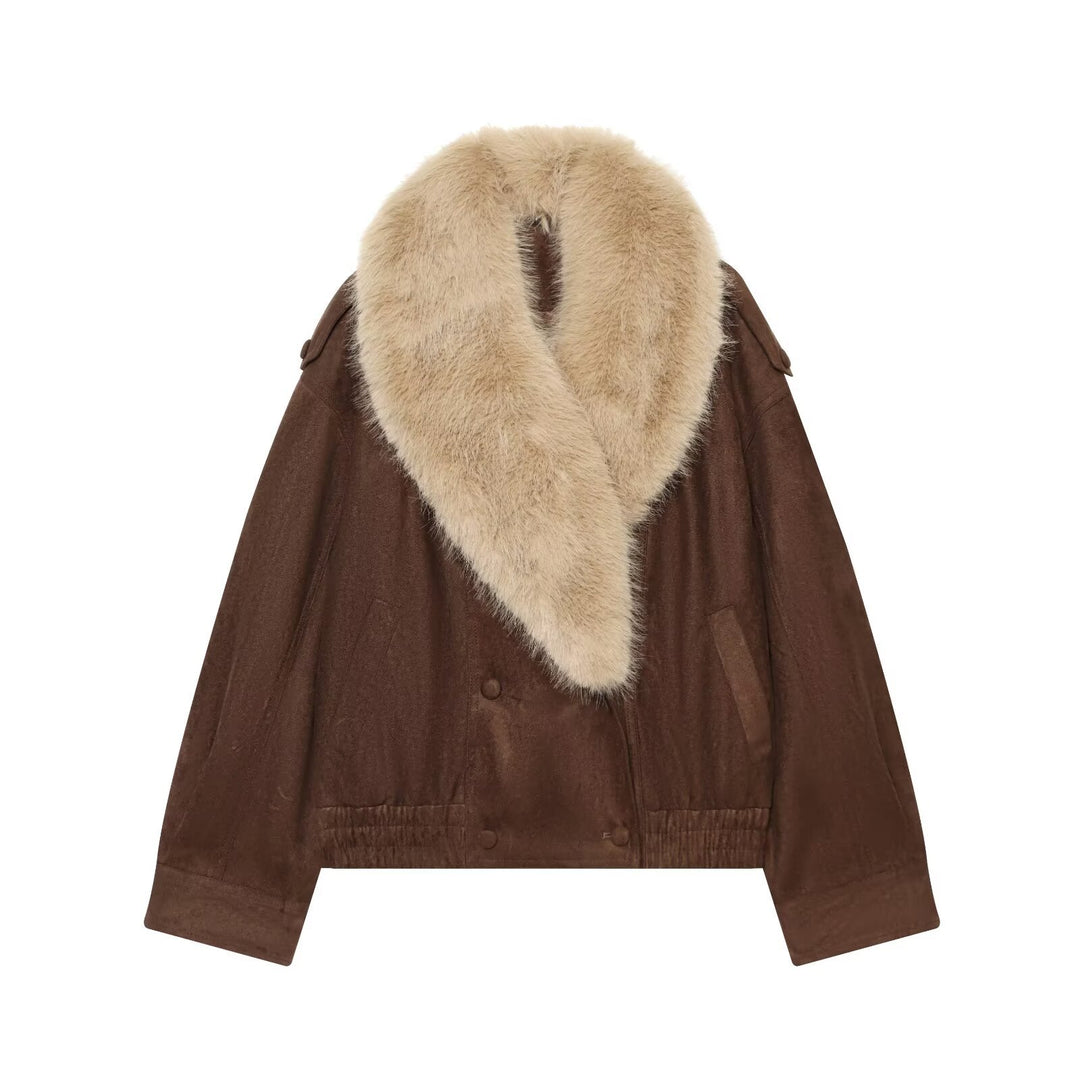 Damen Cropped Veloursjacke mit abnehmbarem XXL-Schalkragen Drune