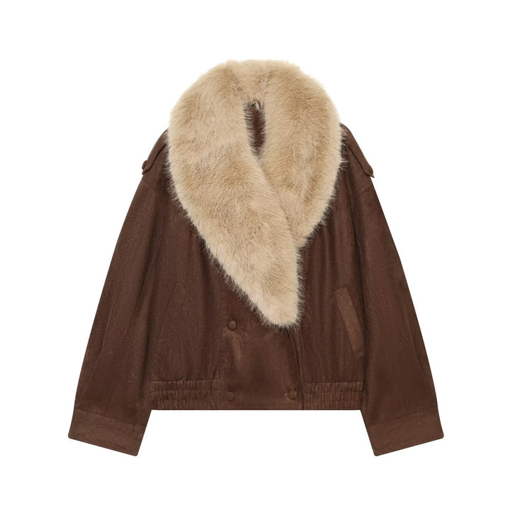 Damen Cropped Veloursjacke mit abnehmbarem XXL-Schalkragen Drune