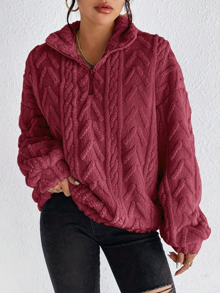 Damen Flauschiger Oversized-Pullover mit Zipper und Rippstruktur Drune