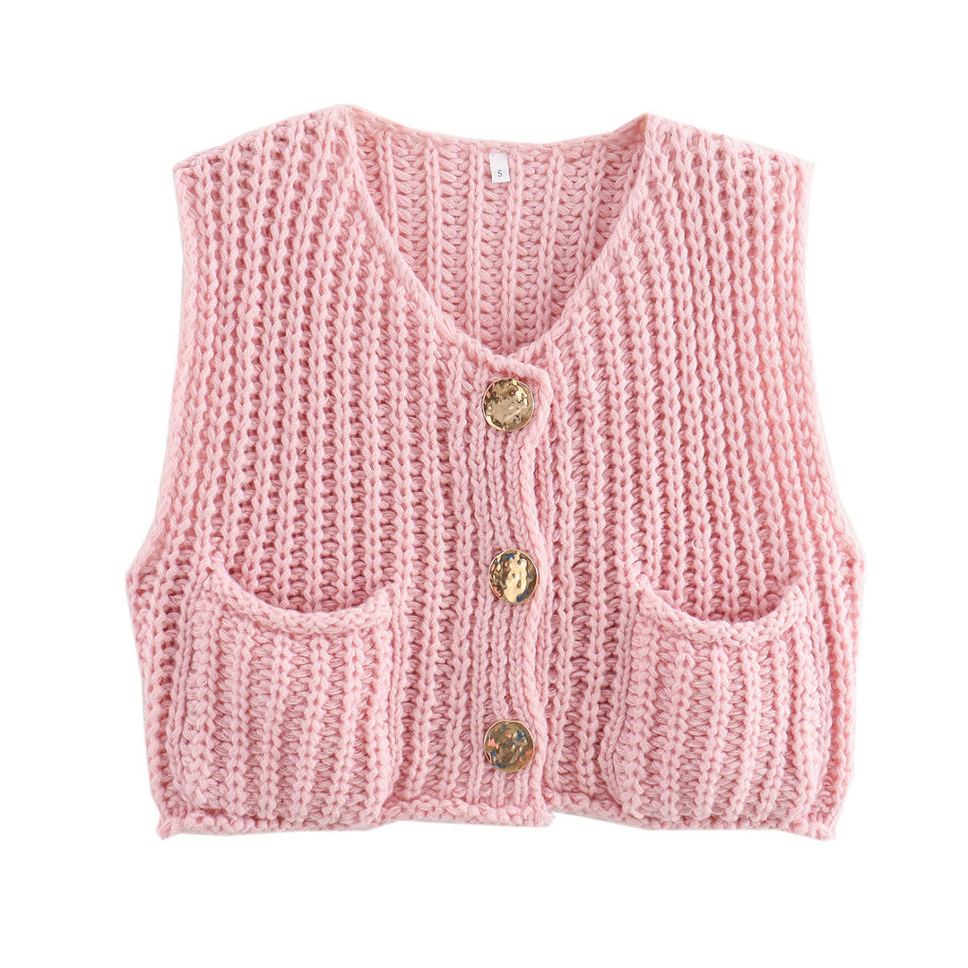 Damen Strickweste mit praktischen Taschen und dekorativen Knöpfen Drune