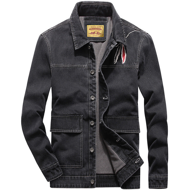 Herren Jeansjacke mit Used-Effekt, aufgesetzten Taschen und eingesticktem Rissdetail Drune